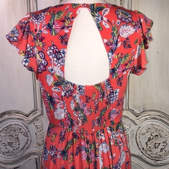 Scoop Lovely Feminine V Neck Button Front Ruffle Sleeve Back Cutout Maxi Dress - Picture 8 of 13